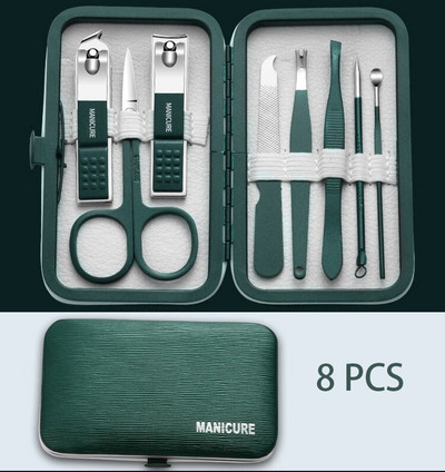 8-18gab/komplekts Nagu griezēju komplekts Nerūsējošā tērauda nagu griezēju komplekts ar salokāmu maisiņu Manikīra komplekti Šķēres Aplauzums Skaistumkopšanas rīks