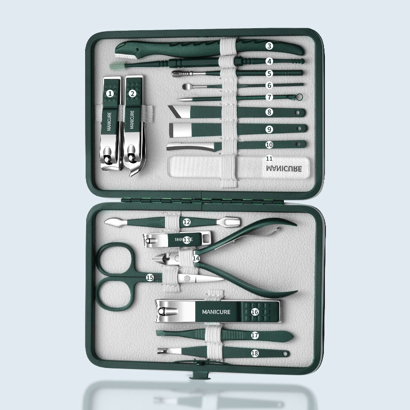 8-18gab/komplekts Nagu griezēju komplekts Nerūsējošā tērauda nagu griezēju komplekts ar salokāmu maisiņu Manikīra komplekti Šķēres Aplauzums Skaistumkopšanas rīks