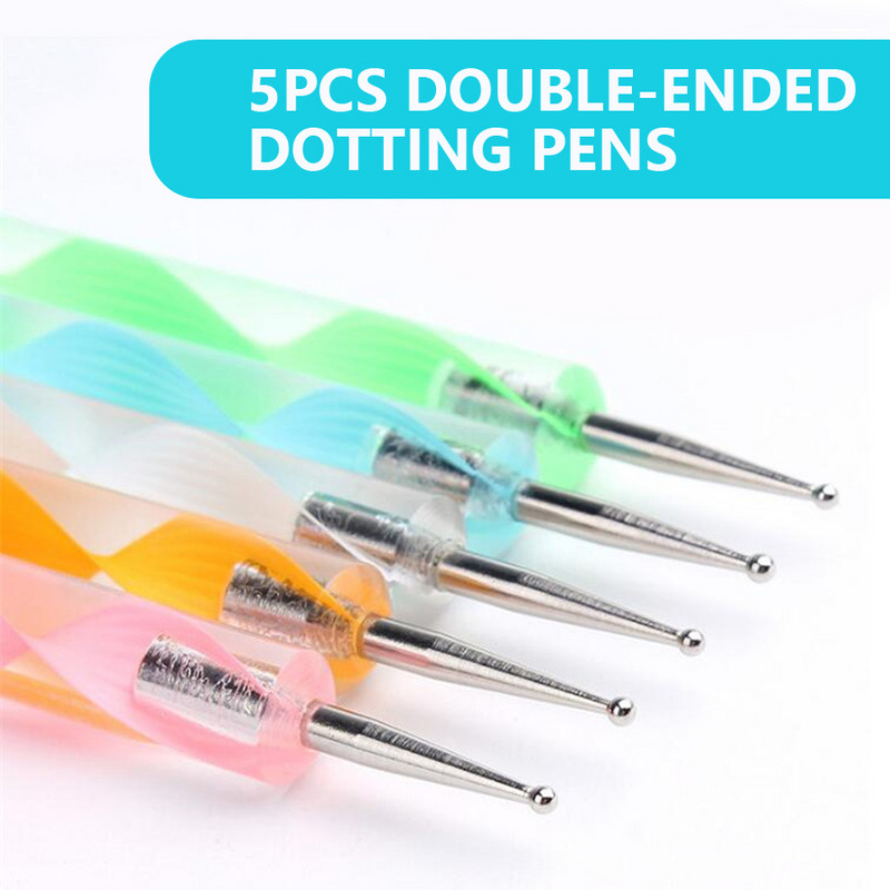 Divvirzienu marmorēšanas pildspalva, jaukts dizains, profesionāla nagu māksla, manikīra instrumenti, 5 gab.