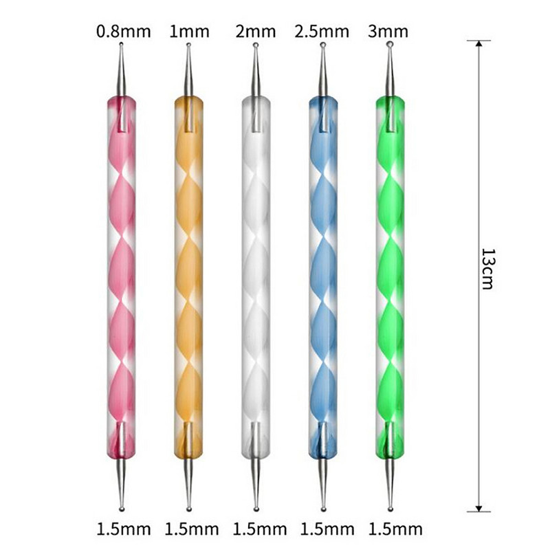 Divvirzienu marmorēšanas pildspalva, jaukts dizains, profesionāla nagu māksla, manikīra instrumenti, 5 gab.