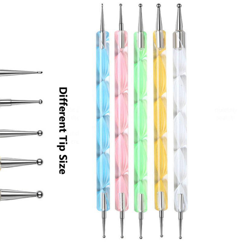 Divvirzienu marmorēšanas pildspalva, jaukts dizains, profesionāla nagu māksla, manikīra instrumenti, 5 gab.