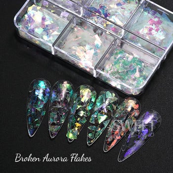 6 Grids AB Iridescent Nail Glitter Flakes Ακανόνιστη παγιέτα Aurora Sparkle Κρυστάλλινο γυαλί Fairy Paillette DIY Διακόσμηση Μανικιούρ Φέτα