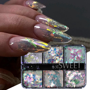 6 Grids AB Iridescent Nail Glitter Flakes Ακανόνιστη παγιέτα Aurora Sparkle Κρυστάλλινο γυαλί Fairy Paillette DIY Διακόσμηση Μανικιούρ Φέτα