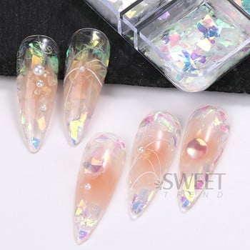 6 Grids AB Iridescent Nail Glitter Flakes Ακανόνιστη παγιέτα Aurora Sparkle Κρυστάλλινο γυαλί Fairy Paillette DIY Διακόσμηση Μανικιούρ Φέτα