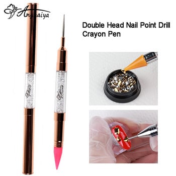 ANGNYA Rose Gold Dual Head Acrylic Metal Dotting Wax Pen Hinestones Gem Picker Crystal Picking Nail Art Studs DIY Point Tools