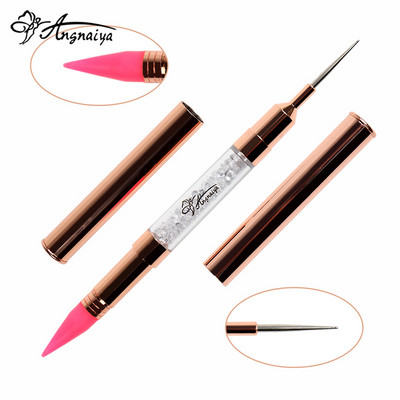 ANGNYA Rose Gold Dual Head Akrils Metāla Punktveida vaska Pildspalva Rhinestones Gem Picker Crystal Picking Nail Art Kniedes DIY Point Tools