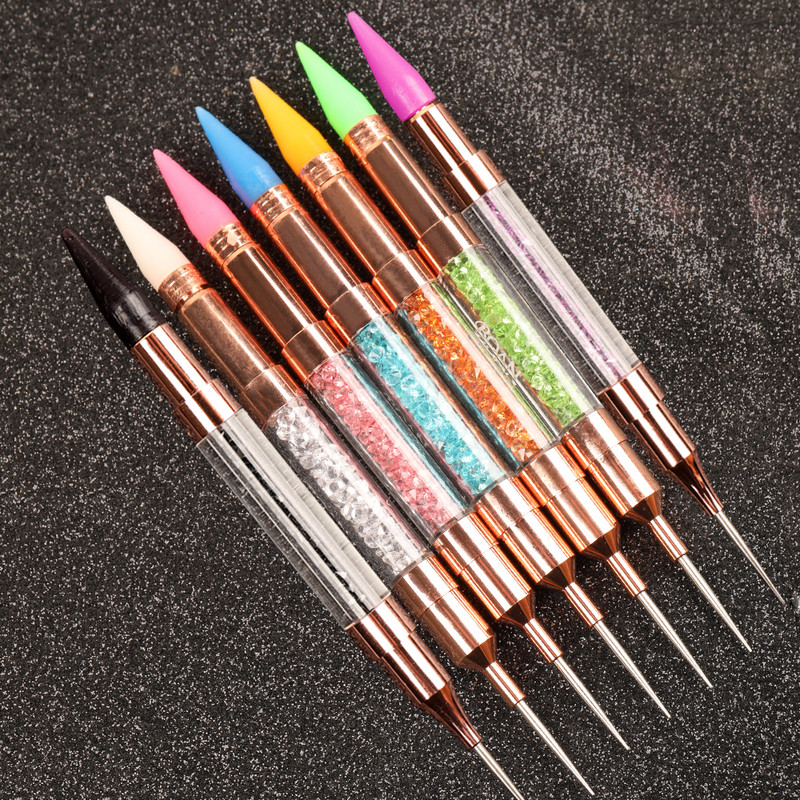 ANGNYA Rose Gold Dual Head Akrils Metāla Punktveida vaska Pildspalva Rhinestones Gem Picker Crystal Picking Nail Art Kniedes DIY Point Tools