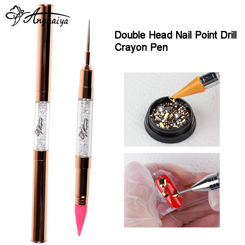 ANGNYA Rose Gold Dual Head Akrils Metāla Punktveida vaska Pildspalva Rhinestones Gem Picker Crystal Picking Nail Art Kniedes DIY Point Tools