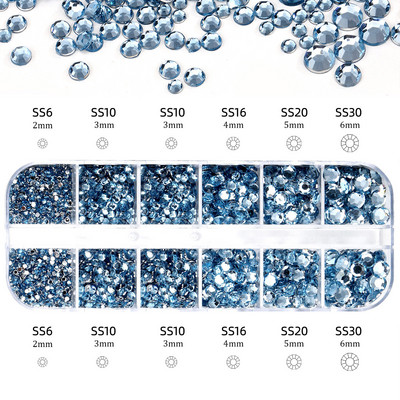 Hot Selling 12 Grids Nail Art Rhinestones Σετ κοσμημάτων Πολύχρωμα Flatback Nail Charms Διαμάντια 3D Αξεσουάρ νυχιών