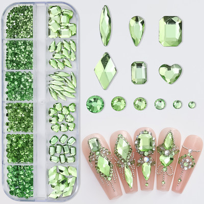 Hot Selling 12 Grids Nail Art Rhinestones Σετ κοσμημάτων Πολύχρωμα Flatback Nail Charms Διαμάντια 3D Αξεσουάρ νυχιών