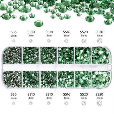 Hot Selling 12 Grids Nail Art Rhinestones Σετ κοσμημάτων Πολύχρωμα Flatback Nail Charms Διαμάντια 3D Αξεσουάρ νυχιών