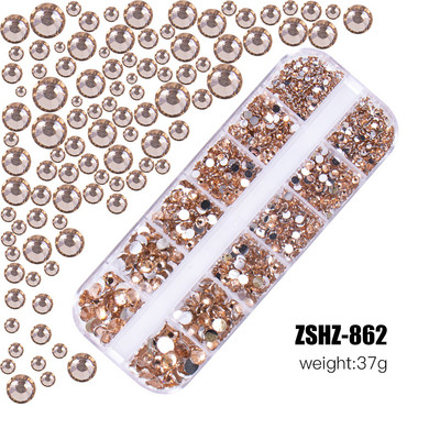 Hot Selling 12 Grids Nail Art Rhinestones Σετ κοσμημάτων Πολύχρωμα Flatback Nail Charms Διαμάντια 3D Αξεσουάρ νυχιών