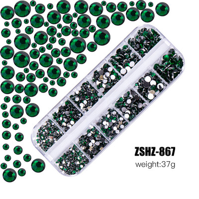 Hot Selling 12 Grids Nail Art Rhinestones Σετ κοσμημάτων Πολύχρωμα Flatback Nail Charms Διαμάντια 3D Αξεσουάρ νυχιών