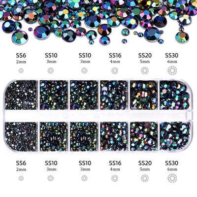 Hot Selling 12 Grids Nail Art Rhinestones Σετ κοσμημάτων Πολύχρωμα Flatback Nail Charms Διαμάντια 3D Αξεσουάρ νυχιών