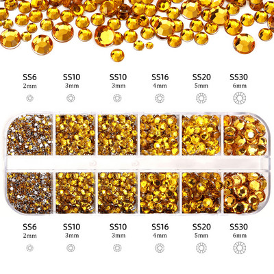 Hot Selling 12 Grids Nail Art Rhinestones Σετ κοσμημάτων Πολύχρωμα Flatback Nail Charms Διαμάντια 3D Αξεσουάρ νυχιών