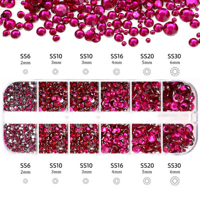 Hot Selling 12 Grids Nail Art Rhinestones Σετ κοσμημάτων Πολύχρωμα Flatback Nail Charms Διαμάντια 3D Αξεσουάρ νυχιών