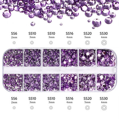 Hot Selling 12 Grids Nail Art Rhinestones Σετ κοσμημάτων Πολύχρωμα Flatback Nail Charms Διαμάντια 3D Αξεσουάρ νυχιών