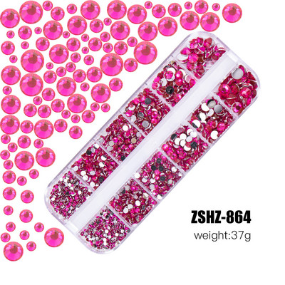 Hot Selling 12 Grids Nail Art Rhinestones Σετ κοσμημάτων Πολύχρωμα Flatback Nail Charms Διαμάντια 3D Αξεσουάρ νυχιών
