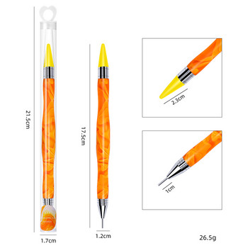 1 бр. Dual Heads Gem Picker Nail Point Wax Pen Акрилен метален инструмент за точкуване Nail Art Rhinestone Picker Wax Pencil Crystal Handle Pen