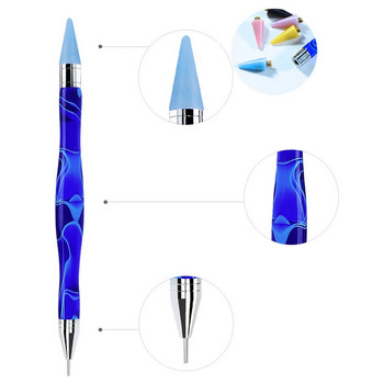 1 бр. Dual Heads Gem Picker Nail Point Wax Pen Акрилен метален инструмент за точкуване Nail Art Rhinestone Picker Wax Pencil Crystal Handle Pen