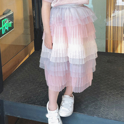 Pavasara meiteņu svārki Vasaras mazuļu bērnu gradienta krāsu garie svārki 2024. gada pavasara jauni saldie bērnu kūku svārki meitenēm daudzpusīgi svārki