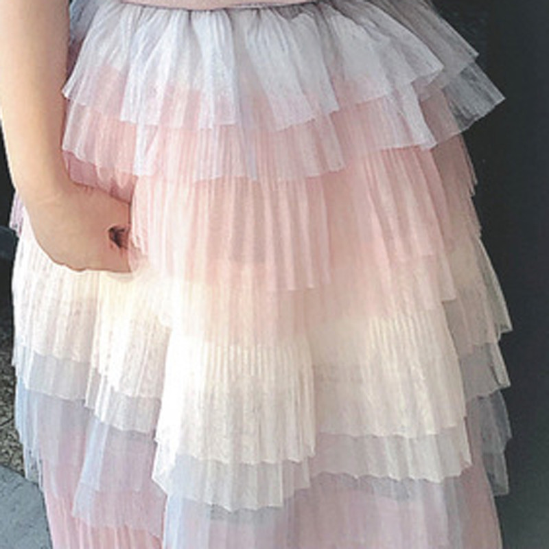 Pavasara meiteņu svārki Vasaras mazuļu bērnu gradienta krāsu garie svārki 2024. gada pavasara jauni saldie bērnu kūku svārki meitenēm daudzpusīgi svārki