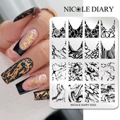 NICOLE DIARY Marmora raksta nagu apzīmogošanas plāksnes attēla veidne franču līnijas abstrakti virpuļi drukas trafarets nagu manikīra rīks