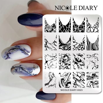 NICOLE DIARY Мраморен шаблон за щамповане на нокти Плочи Шаблон за изображение Френска линия Абстрактни вихри Печатен шаблон Инструмент за маникюр за нокти