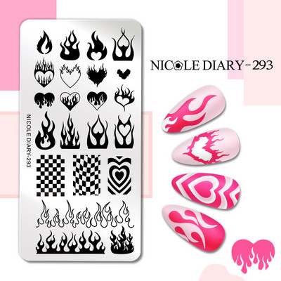 NICOLE DIARY Marmora raksta nagu apzīmogošanas plāksnes attēla veidne franču līnijas abstrakti virpuļi drukas trafarets nagu manikīra rīks