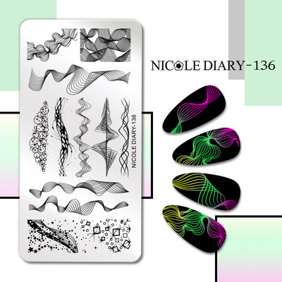 NICOLE DIARY Marmora raksta nagu apzīmogošanas plāksnes attēla veidne franču līnijas abstrakti virpuļi drukas trafarets nagu manikīra rīks