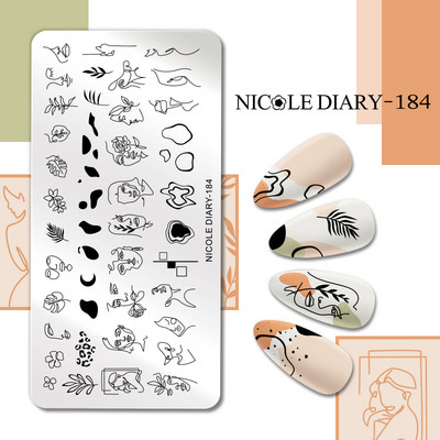 NICOLE DIARY Marmora raksta nagu apzīmogošanas plāksnes attēla veidne franču līnijas abstrakti virpuļi drukas trafarets nagu manikīra rīks
