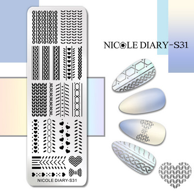 NICOLE DIARY Marmora raksta nagu apzīmogošanas plāksnes attēla veidne franču līnijas abstrakti virpuļi drukas trafarets nagu manikīra rīks