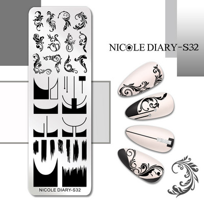 NICOLE DIARY Marmora raksta nagu apzīmogošanas plāksnes attēla veidne franču līnijas abstrakti virpuļi drukas trafarets nagu manikīra rīks