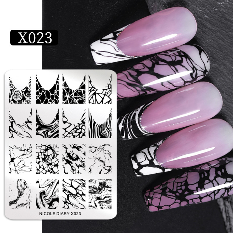 NICOLE DIARY Marmora raksta nagu apzīmogošanas plāksnes attēla veidne franču līnijas abstrakti virpuļi drukas trafarets nagu manikīra rīks