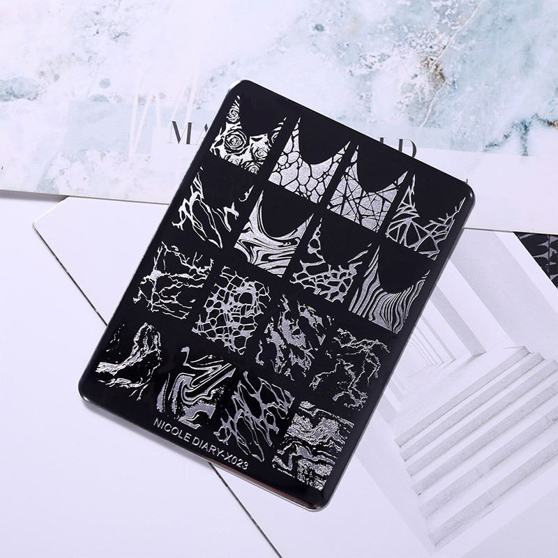 NICOLE DIARY Marmora raksta nagu apzīmogošanas plāksnes attēla veidne franču līnijas abstrakti virpuļi drukas trafarets nagu manikīra rīks