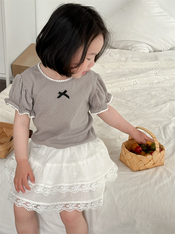 22204 Odjeća za bebe Novo ljeto 2024 Jednobojna dječja suknja od čipke Spajanje slatke suknje za djevojčice od 1 do 7 godina