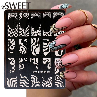 Wave Line Nail Stamping Plates French Manicure Zebra Leopard Image Πρότυπα εκτύπωσης DIY Στένσιλ νυχιών Διακοσμητικά αξεσουάρ SWSW