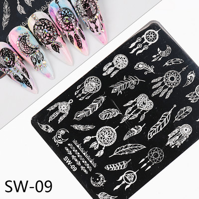 Wave Line Nagu apzīmogošanas plāksnes Franču manikīrs Zebra Leopard Image DIY Drukas veidnes Nagu trafareti Dekora piederumi SWSW