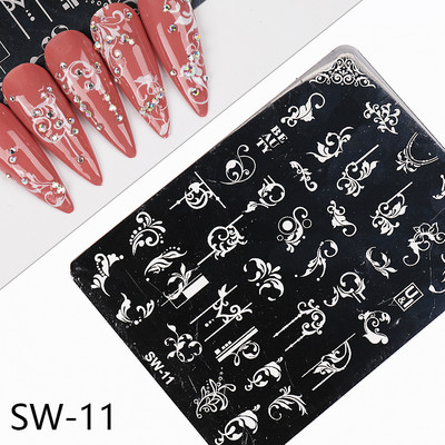 Wave Line Nagu apzīmogošanas plāksnes Franču manikīrs Zebra Leopard Image DIY Drukas veidnes Nagu trafareti Dekora piederumi SWSW