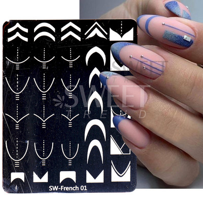 Wave Line Nagu apzīmogošanas plāksnes Franču manikīrs Zebra Leopard Image DIY Drukas veidnes Nagu trafareti Dekora piederumi SWSW