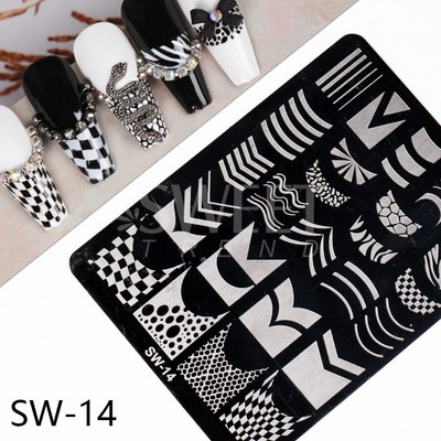 Wave Line Nagu apzīmogošanas plāksnes Franču manikīrs Zebra Leopard Image DIY Drukas veidnes Nagu trafareti Dekora piederumi SWSW