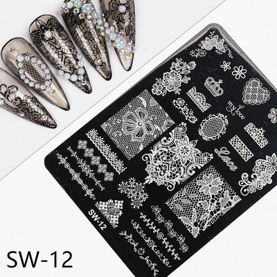 Wave Line Nagu apzīmogošanas plāksnes Franču manikīrs Zebra Leopard Image DIY Drukas veidnes Nagu trafareti Dekora piederumi SWSW