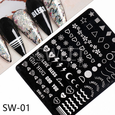 Wave Line Nagu apzīmogošanas plāksnes Franču manikīrs Zebra Leopard Image DIY Drukas veidnes Nagu trafareti Dekora piederumi SWSW