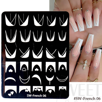 Wave Line Nagu apzīmogošanas plāksnes Franču manikīrs Zebra Leopard Image DIY Drukas veidnes Nagu trafareti Dekora piederumi SWSW