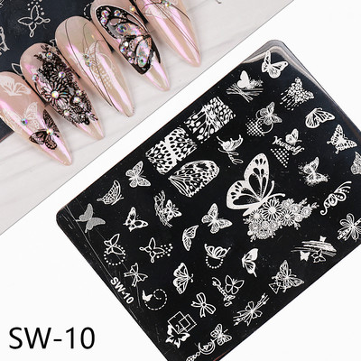 Wave Line Nagu apzīmogošanas plāksnes Franču manikīrs Zebra Leopard Image DIY Drukas veidnes Nagu trafareti Dekora piederumi SWSW