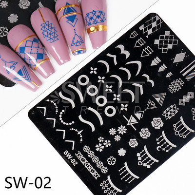 Wave Line Nagu apzīmogošanas plāksnes Franču manikīrs Zebra Leopard Image DIY Drukas veidnes Nagu trafareti Dekora piederumi SWSW