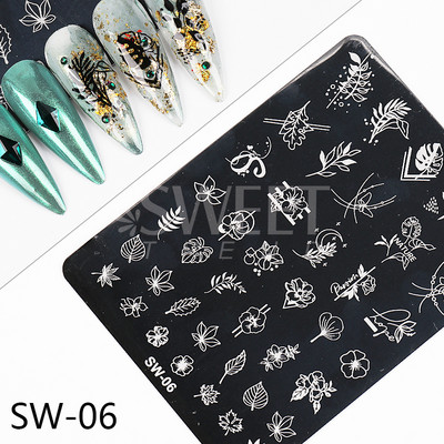 Wave Line Nagu apzīmogošanas plāksnes Franču manikīrs Zebra Leopard Image DIY Drukas veidnes Nagu trafareti Dekora piederumi SWSW