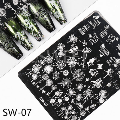 Wave Line Nagu apzīmogošanas plāksnes Franču manikīrs Zebra Leopard Image DIY Drukas veidnes Nagu trafareti Dekora piederumi SWSW