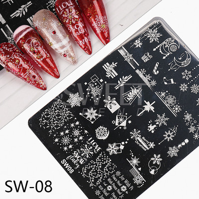 Wave Line Nagu apzīmogošanas plāksnes Franču manikīrs Zebra Leopard Image DIY Drukas veidnes Nagu trafareti Dekora piederumi SWSW