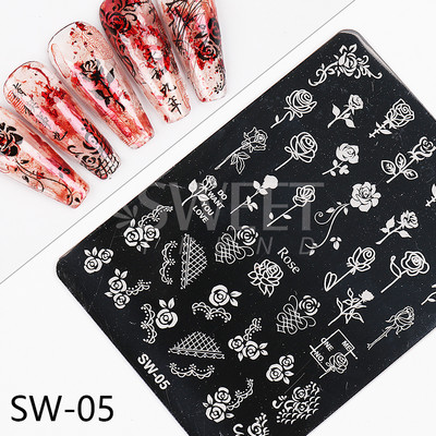 Wave Line Nagu apzīmogošanas plāksnes Franču manikīrs Zebra Leopard Image DIY Drukas veidnes Nagu trafareti Dekora piederumi SWSW